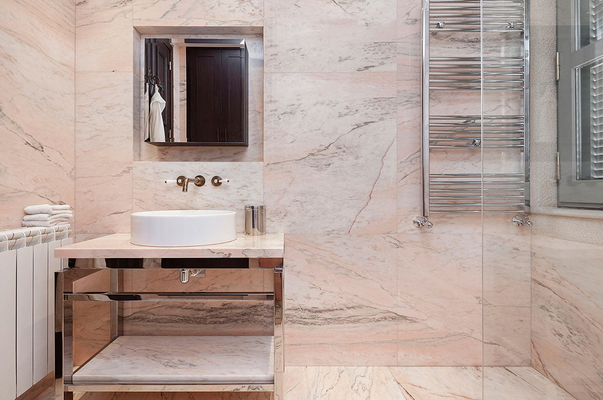 rosso portogallo marble bathroom cladding