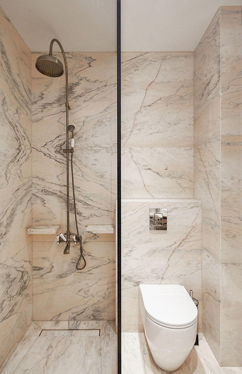 rosso portogallo marble bathroom