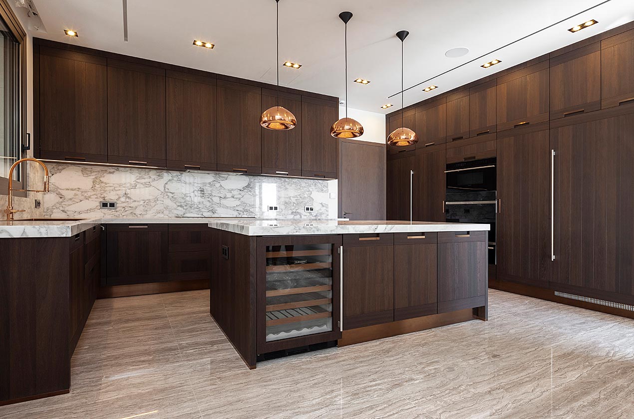 wood veined marble kitchen floor