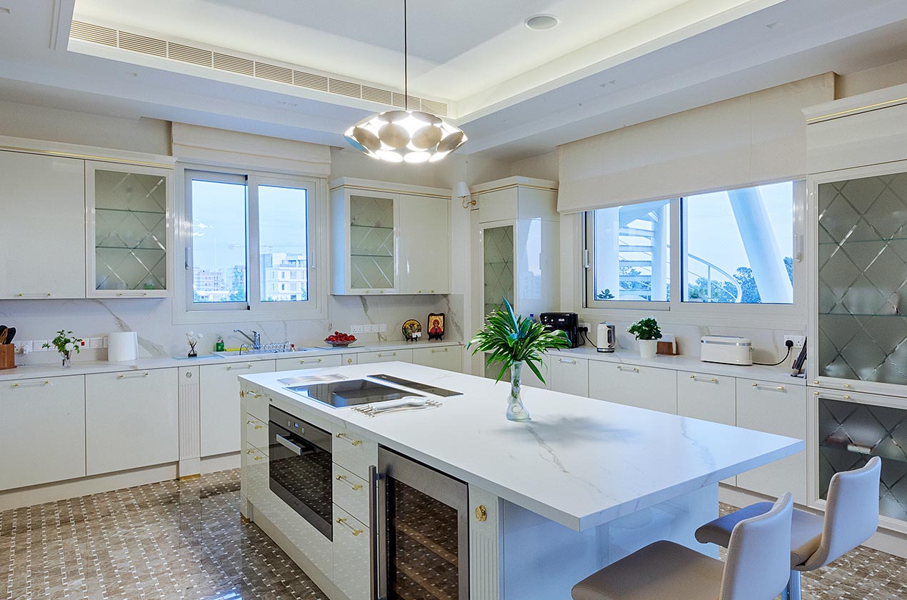 White quartz elegant kitchen countertop