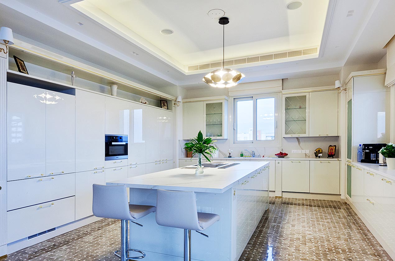 White quartz elegance kitchen island