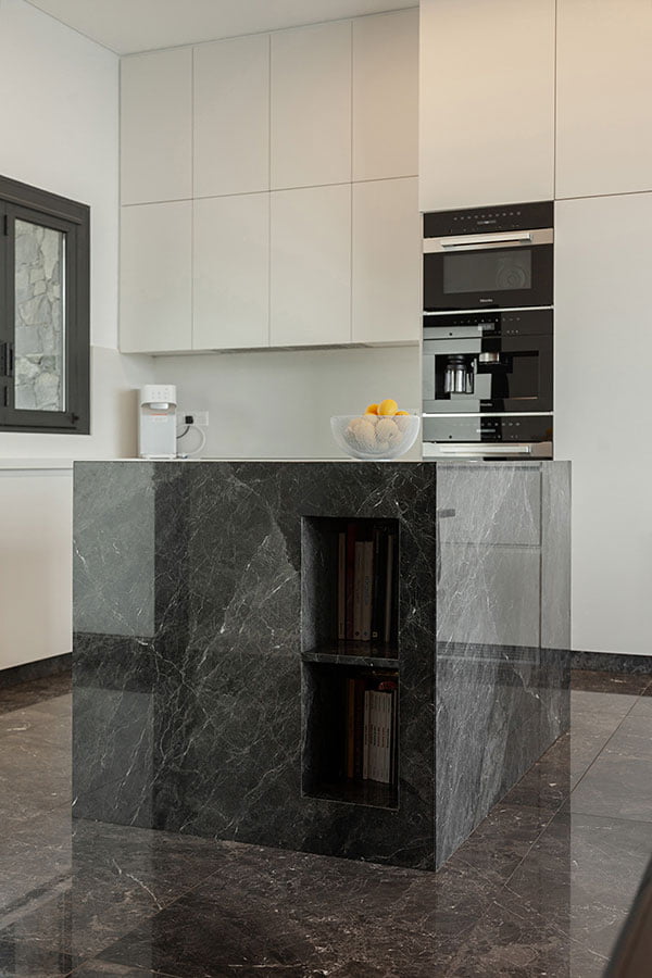 Black marble Argos used for a kitchen island