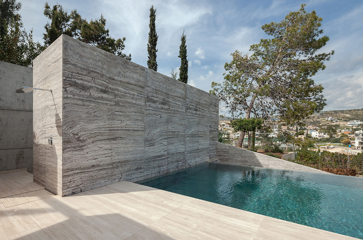 travertino classico outdoor pool with travertino silver walls