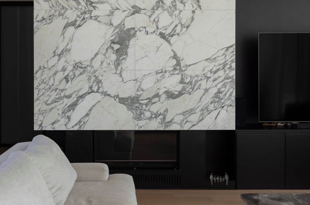 Arabescato marble fireplace detail